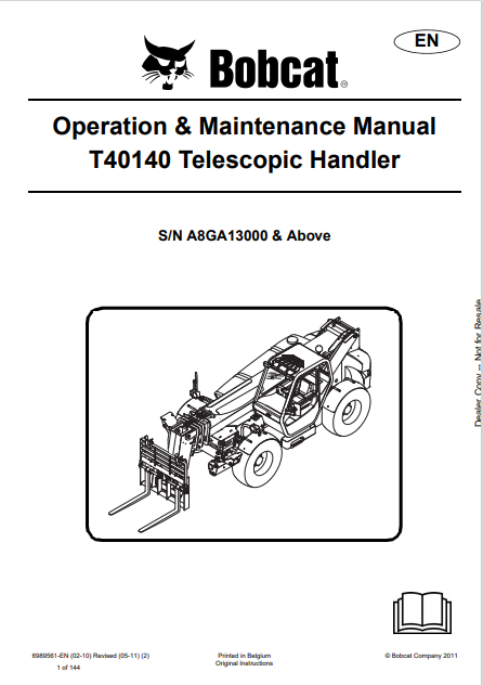  Discover the comprehensive operation and maintenance manual for the BOBCAT T40140 telescopic handler. Download the PDF file for essential insights and guidelines.