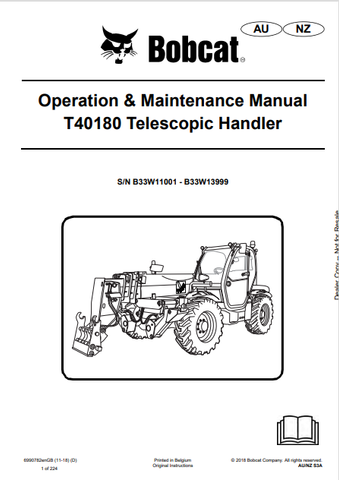 Discover the comprehensive operation and maintenance manual for the BOBCAT T40180 telescopic handler. Download the PDF file for essential insights and guidelines.