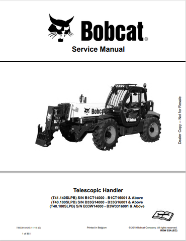  Discover the comprehensive service manual for BOBCAT T41.140SLPB, T40.180SLPB, and T40.180SLPB telescopic handlers. Download the PDF for expert guidance.