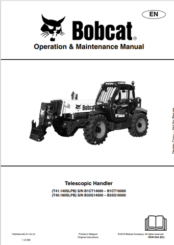 Discover the comprehensive operation and maintenance manual for the BOBCAT T41.140SLPB and T40.180SLPB telescopic handlers. Download the PDF now!