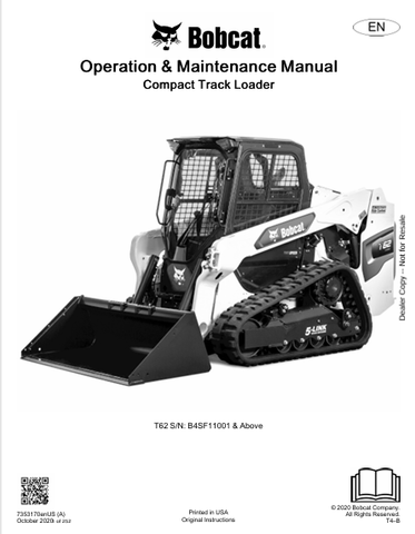  Discover the comprehensive BOBCAT T62 Compact Track Loader Operation & Maintenance Manual (7353170). Download the PDF for essential insights and guidelines.