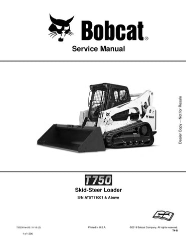 Unlock the full potential of your BOBCAT T750 Loader with the comprehensive Service Manual (7252381) designed for models AT5T11001 and up. This PDF file is an essential resource for maintenance and repair, providing detailed diagrams, troubleshooting tips, and step-by-step instructions to keep your equipment running smoothly. Whether you're a seasoned professional or a DIY enthusiast, this manual ensures you have the knowledge and guidance needed to tackle any service task with confidence. Don't miss out on