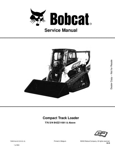 Unlock the full potential of your BOBCAT T76 Loader with the comprehensive Service Manual (Part No. 7399016). This PDF file is an essential resource for maintenance and repair, providing detailed diagrams, troubleshooting tips, and step-by-step instructions tailored for models B4ZZ11001 and up. Ensure your equipment runs smoothly and efficiently, saving you time and money on costly repairs. Invest in this invaluable guide today and keep your loader in peak condition for all your heavy-duty tasks.
