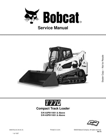 Enhance your maintenance capabilities with the BOBCAT T770 A3P811001 A3P911001 & UP Service Manual (6989476) in PDF format. This comprehensive guide provides detailed instructions, diagrams, and troubleshooting tips specifically designed for the T770 model, ensuring you can keep your equipment running smoothly and efficiently. With easy navigation and instant access, this digital manual is an essential resource for both professionals and DIY enthusiasts, helping you save time and reduce repair costs. Don't 