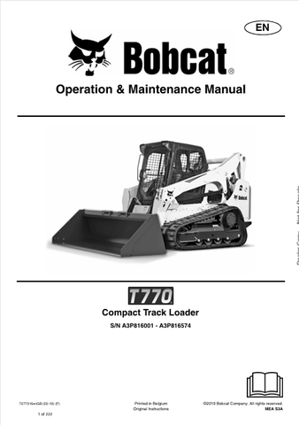 Discover the comprehensive operation and maintenance manual for the Bobcat T770 Compact Track Loader. Download the PDF file for expert guidance today!