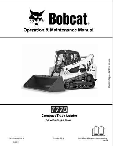  Discover the comprehensive BOBCAT T770 Compact Track Loader Operation & Maintenance Manual (7371401) in PDF format. Essential for optimal performance and care.
