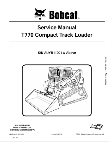 Access the comprehensive service manual for the Bobcat T770 Compact Track Loader (6990220). Download the PDF for expert maintenance and repair guidance.
