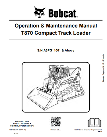  Discover the comprehensive operation and maintenance manual for the BOBCAT T870 Compact Track Loader. Download the PDF file for essential insights and guidelines.