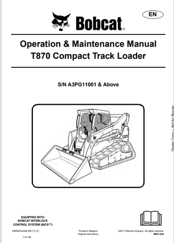 Discover the comprehensive operation and maintenance manual for the BOBCAT T870 Compact Track Loader. Download the PDF file for essential insights and guidelines.
