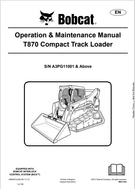 Discover the comprehensive operation and maintenance manual for the Bobcat T870 Compact Track Loader. Download the PDF file for essential insights and guidelines.