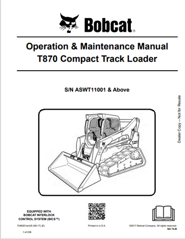  Discover the comprehensive operation and maintenance manual for the Bobcat T870 Compact Track Loader. Download the PDF (7248301) for essential insights.