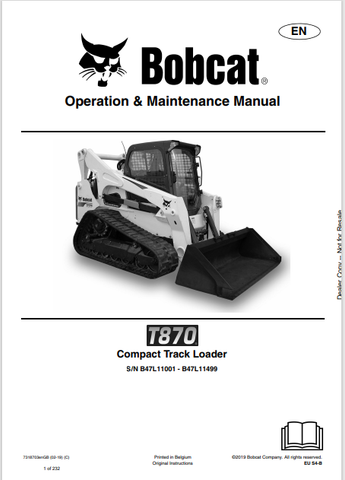 Discover the comprehensive operation and maintenance manual for the Bobcat T870 Compact Track Loader. Download the PDF file for essential insights and guidelines.