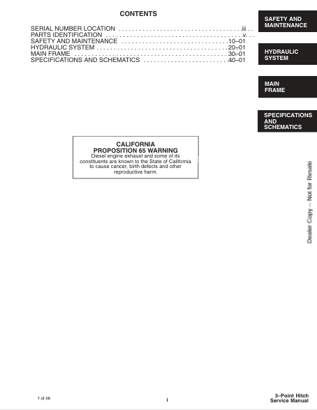 BOBCAT THREE POINT HITCH (6900905) SERVICE MANUAL PDF FILE