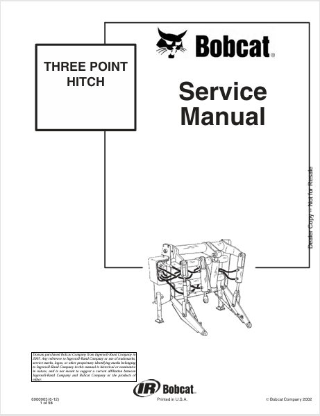  Discover the comprehensive Bobcat Three Point Hitch Service Manual (6900905) in PDF format. Access essential maintenance and repair information today.