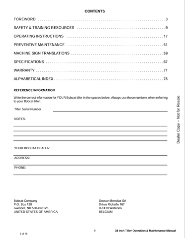 BOBCAT TILLER 38 (6901227) OPERATION AND MAINTENANCE MANUAL PDF FILE