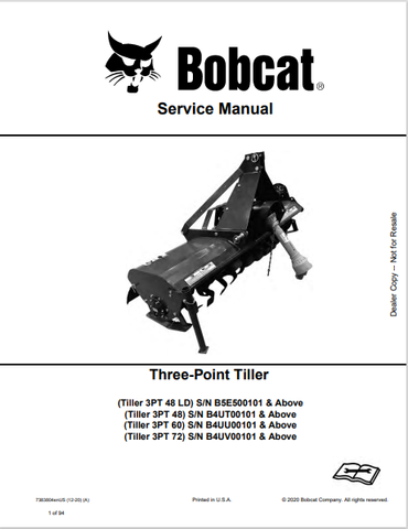 Discover the comprehensive service manual for BOBCAT TILLER 3PT models 48, 60, and 72. Download the PDF for essential maintenance and operation guidelines.