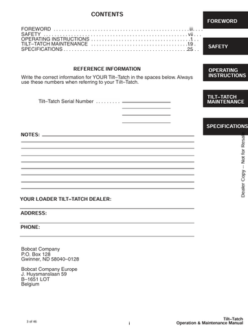 BOBCAT TILT TATCH (6900630) OPERATION AND MAINTENANCE MANUAL PDF FILE