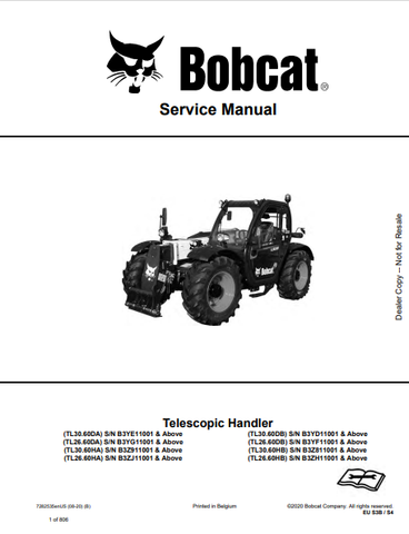 Discover the comprehensive service manual for BOBCAT telescopic handlers TL30.60DA, TL26.60DA, and more. Download the PDF for expert guidance and maintenance tips.