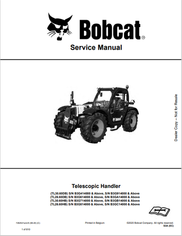 Discover the comprehensive service manual for BOBCAT TL30.60DB, TL26.60DB, TL30.60HB, and TL26.60HB telescopic handlers. Download the PDF for expert guidance.