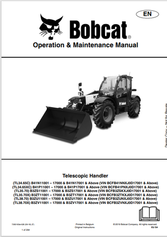 Discover the comprehensive operation and maintenance manual for BOBCAT TL34.65C, TL34.65XC, TL35.70, TL35.70X, TL38.70, and TL38.70X telescopic handlers in PDF format.