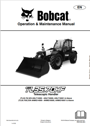 Discover the comprehensive operation and maintenance manual for the BOBCAT TL35.70HF, TL35.70, and TL35.70X telescopic handlers. Download the PDF now.