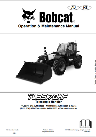 Discover the comprehensive operation and maintenance manual for the BOBCAT TL35.70HF, TL35.70, and TL35.70X telescopic handlers. Download the PDF now.