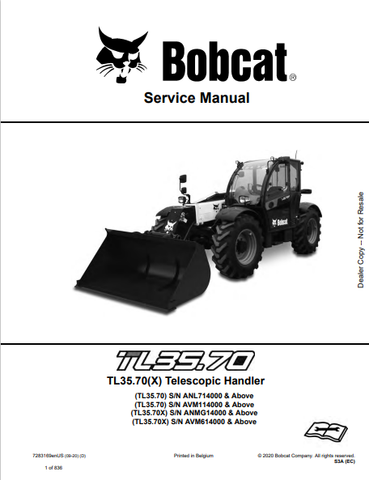 Discover the comprehensive service manual for the BOBCAT TL35.70 and TL35.70(X) telescopic handlers. Download the PDF file for expert maintenance guidance.