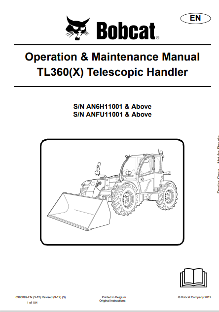 Discover the comprehensive operation and maintenance manual for the BOBCAT TL360(X) telescopic handler. Download the PDF file for essential insights and guidelines.