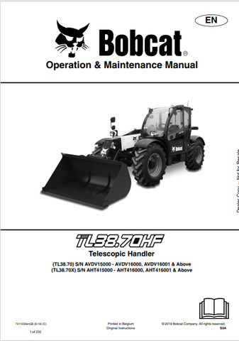  Discover the comprehensive operation and maintenance manual for the BOBCAT TL38.70HF, TL38.70, and TL38.70X telescopic handlers. Download the PDF now.