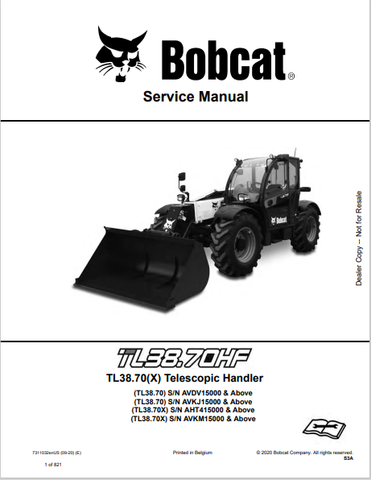 Discover the comprehensive service manual for the BOBCAT TL38.70HF, TL38.70, and TL38.70X telescopic handlers. Download the PDF for expert maintenance guidance.