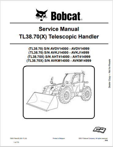 Discover the comprehensive service manual for BOBCAT TL38.70(X) telescopic handlers. Download the PDF file for essential maintenance and repair guidance.