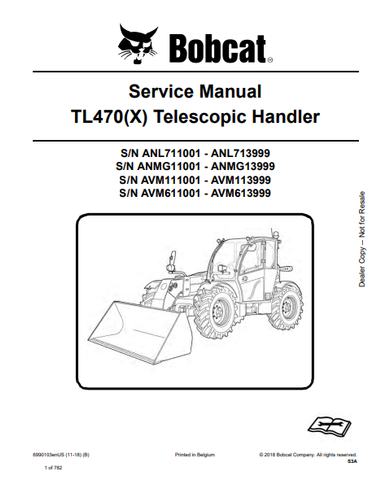 Access the comprehensive service manual for the BOBCAT TL470(X) telescopic handler. Download the PDF file for detailed maintenance and repair guidance.