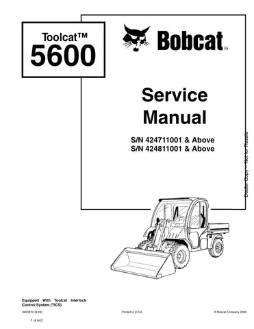 Enhance your maintenance routine with the BOBCAT TOOLCAT 5600 Service Manual (6902819). This comprehensive PDF file covers models 424711001, 424811001, and up, providing you with essential information for troubleshooting, repairs, and servicing. With detailed diagrams and step-by-step instructions, you can ensure your Toolcat operates at peak performance, saving you time and money on repairs. Invest in this invaluable resource today and keep your equipment running smoothly for years to come.