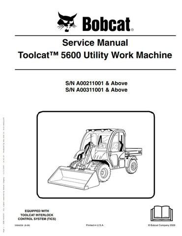 Unlock the full potential of your BOBCAT TOOLCAT 5600 with the comprehensive Service Manual (5904209). This PDF file, designed for models A00211001, A00311001, and up, provides detailed insights into maintenance, troubleshooting, and repair procedures. With clear illustrations and step-by-step instructions, you can ensure your equipment operates at peak performance, saving you time and money on repairs. Invest in this essential resource today and keep your TOOLCAT running smoothly for years to come.