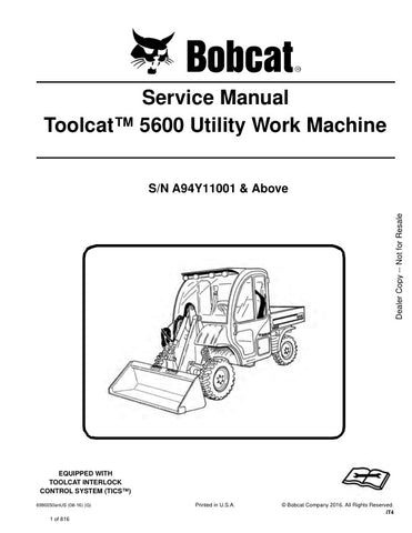 Unlock the full potential of your BOBCAT Toolcat 5600 with the comprehensive Service Manual (6990050) designed for models A94Y11001 and up, covering years 2008 to 2016. This PDF file is an essential resource for maintenance and repair, providing detailed diagrams, troubleshooting tips, and step-by-step instructions to keep your equipment running smoothly. Ensure optimal performance and longevity of your Toolcat with this invaluable guide, perfect for both seasoned professionals and DIY enthusiasts. Don't mi