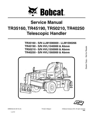 Unlock the full potential of your BOBCAT equipment with the comprehensive Service Manual (6989624) for models TR35160, TR45190, TR50210, and TR40250. This PDF file, covering the years 2009 to 2016, provides detailed maintenance procedures, troubleshooting tips, and technical specifications to ensure your machines operate at peak performance. With easy navigation and clear illustrations, this manual is an essential resource for both professionals and DIY enthusiasts looking to enhance their service