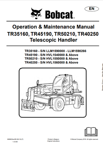 Discover the comprehensive operation and maintenance manual for BOBCAT telescopic handlers TR35160, TR45190, TR50210, and TR40250. Download the PDF now.