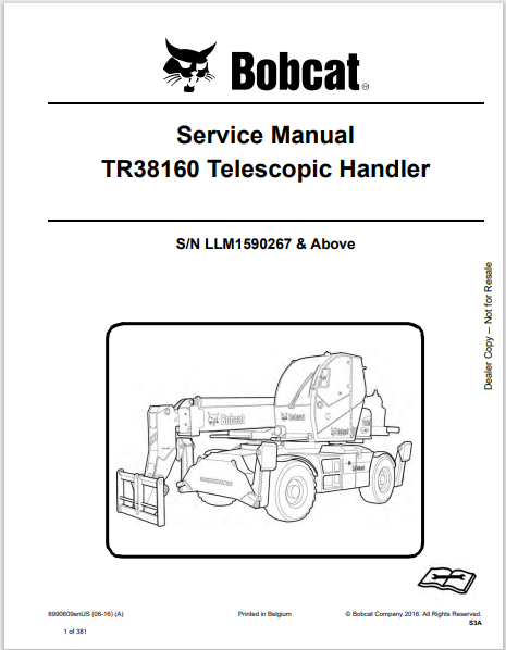 Discover the comprehensive service manual for the BOBCAT TR38160 telescopic handler. Download the PDF file for detailed maintenance and repair guidance.
