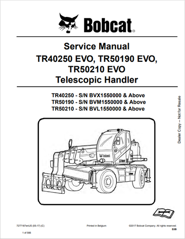 Discover the comprehensive service manual for BOBCAT TR40250 EVO, TR50190 EVO, and TR50210 EVO telescopic handlers. Download the PDF for expert guidance.