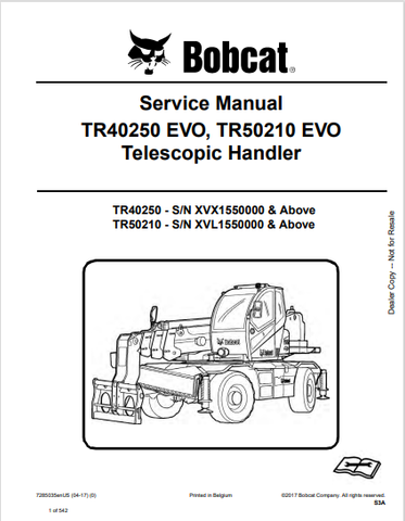 Discover the comprehensive service manual for the BOBCAT TR40250 EVO and TR50210 EVO telescopic handlers. Download the PDF for expert maintenance guidance.