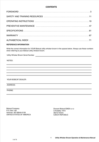 BOBCAT UTILITY WHISKER BROOM (7387287) OPERATOR MANUAL PDF DOWNLOAD