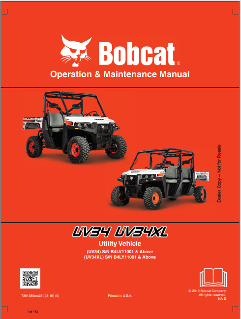 Discover the comprehensive operation and maintenance manual for the BOBCAT UV34 and UV34XL utility vehicles. Download the PDF for essential guidelines.