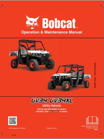 Discover the comprehensive operation and maintenance manual for the BOBCAT UV34 and UV34XL utility vehicles. Download the PDF for essential guidelines.
