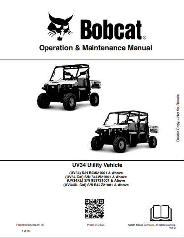 Discover the comprehensive operation and maintenance manual for the BOBCAT UV34 and UV34XL utility vehicles. Download the PDF for essential guidelines.