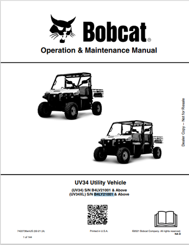 Discover the comprehensive operation and maintenance manual for the BOBCAT UV34 and UV34XL utility vehicles. Download the PDF for essential guidelines.
