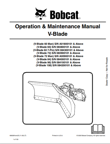 Discover the comprehensive operation and maintenance manual for BOBCAT V-BLADE models, including 60, 72, 84, 96, and 108. Download the PDF now!