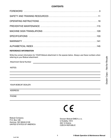 BOBCAT V-BLADE (6902081) OPERATION AND MAINTENANCE MANUAL PDF FILE