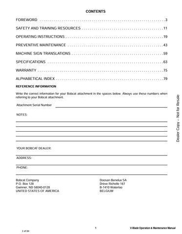 BOBCAT V-BLADE (7308111) OPERATION AND MAINTENANCE MANUAL PDF FILE