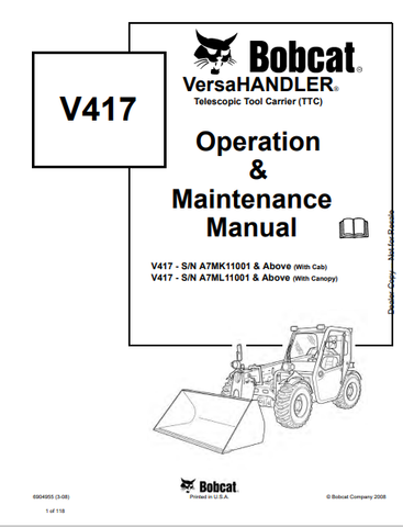 Discover the comprehensive operation and maintenance manual for the BOBCAT V417 Versahandler Telescopic Tool Carrier. Download the PDF for essential insights.