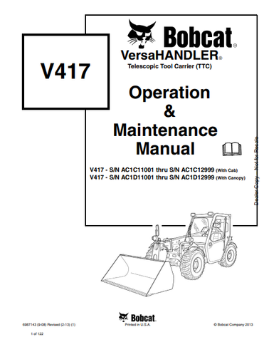 Discover the comprehensive operation and maintenance manual for the BOBCAT V417 Versahandler Telescopic Tool Carrier. Download the PDF for essential insights.